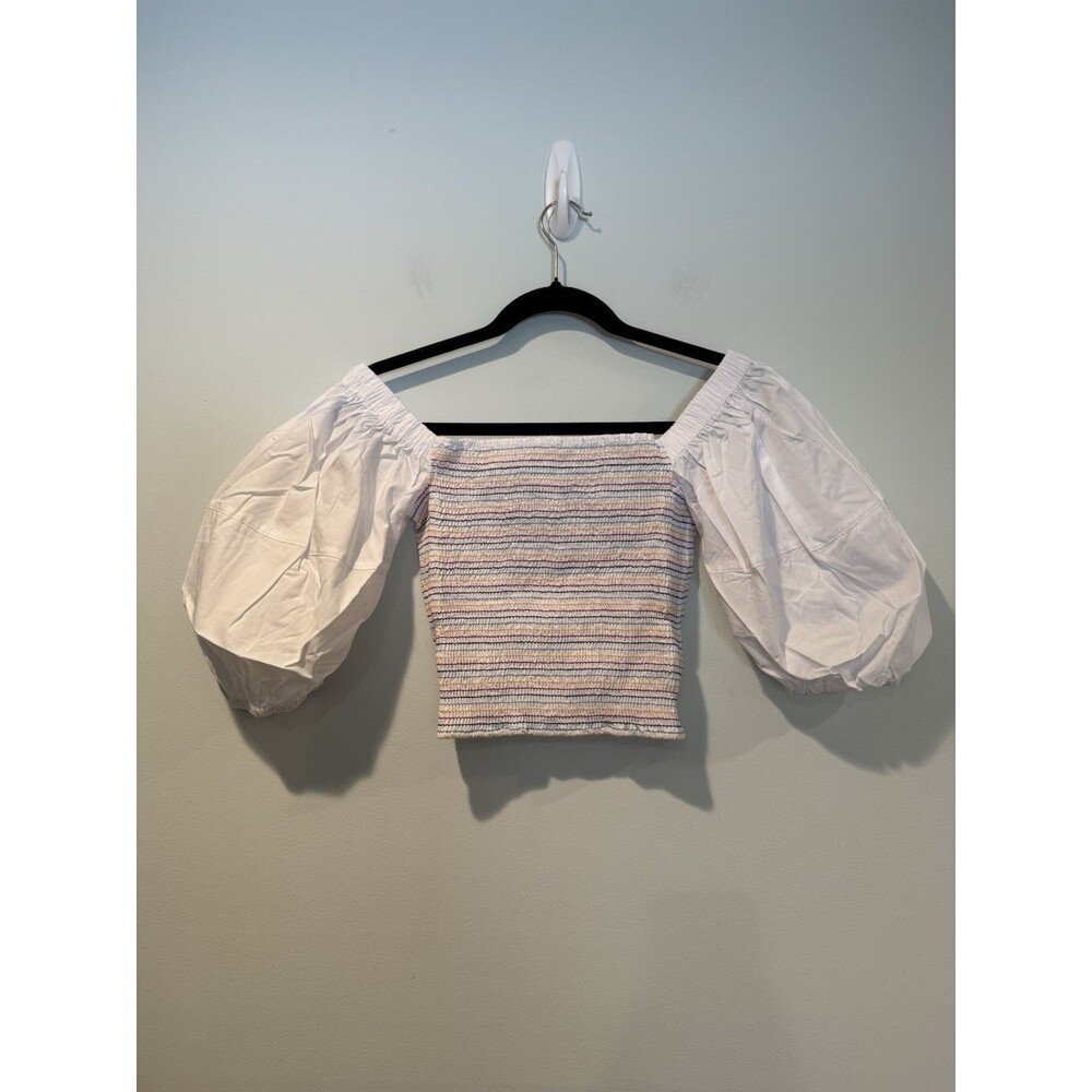 NEW Sokee Collective Top Medium Smocked Puff Sleeves 100% Cotton Coquette Preppy